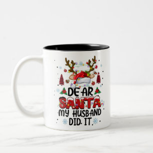 サンタ親愛ー夫がクリスマスのパジャムおもしろいをやった ツートーンマグカップ