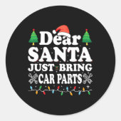 サンタ親愛ー車の部品を持って来るおもしろいクリスマスメカ ラウンドシール (正面)