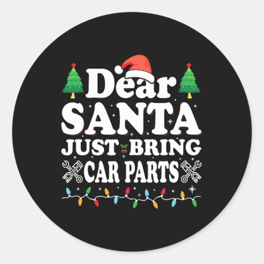 サンタ親愛ー車の部品を持って来るおもしろいクリスマスメカ ラウンドシール (正面)
