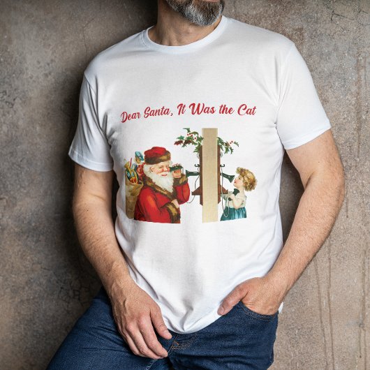 サンタ親愛ー、猫のヴィンテージのクリスマスだおもしろい Tシャツ