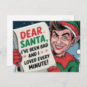 サンタ親愛、私は悪いクリスマス小妖精や小人おもしろいデザイン ポストカード (正面/裏面)