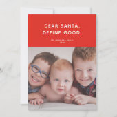 サンタ親愛、良い定義。かわいいおもしろい休日の写真 シーズンカード (正面)