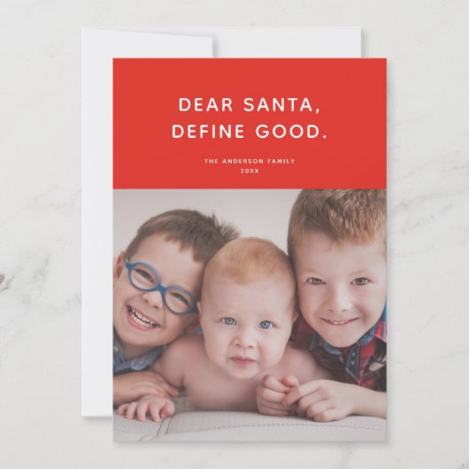 サンタ親愛、良い定義。かわいいおもしろい休日の写真 シーズンカード (正面)