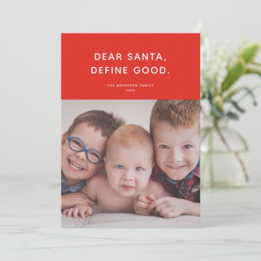 サンタ親愛、良い定義。かわいいおもしろい休日の写真 シーズンカード (スタンド正面)