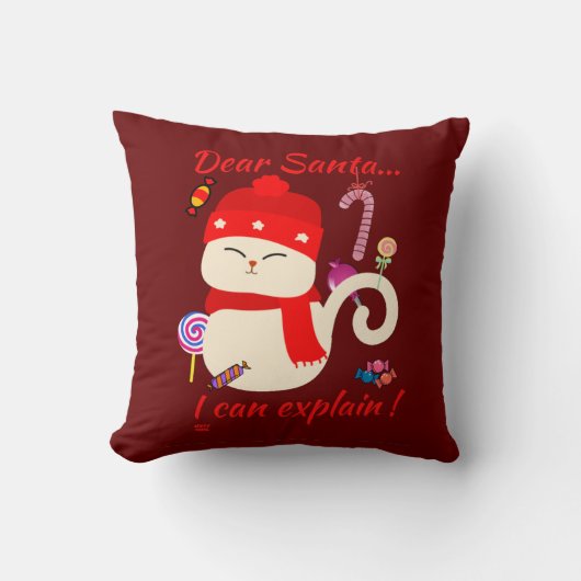 サンタ親愛...説明できるよ!おもしろいクリスマス猫 クッション (正面)