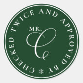 サンタ認可の北極グリーンクリスマスステッカー ラウンドシール (正面)