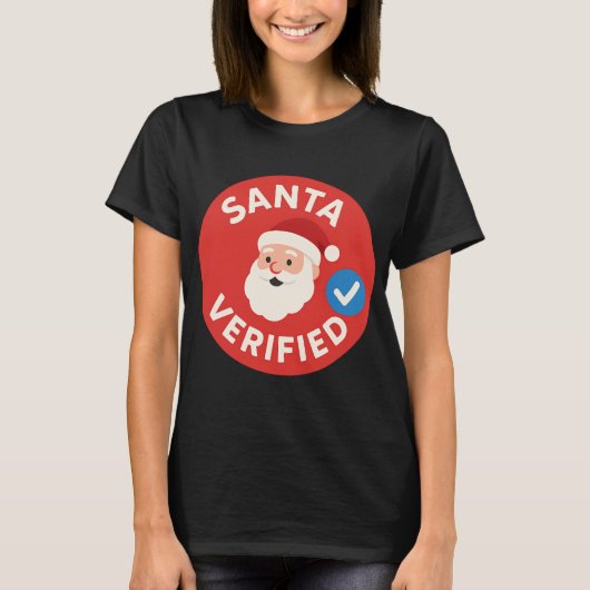 サンタ認証モダンクリスマスのSNSユーモア Tシャツ (正面)