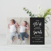 サンタ誕生のお知らせの前のコウノトリの写真カード シーズンカード (スタンド正面)