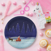 サンタ誕生日トナカイそりクリスマスナイト ペーパープレート (パーティー)