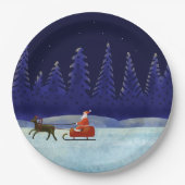 サンタ誕生日トナカイそりクリスマスナイト ペーパープレート (正面)