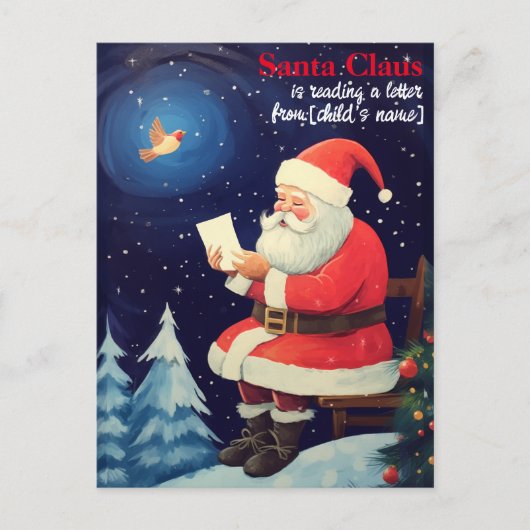 サンタ読の手紙のレトロパーソナライズされたクリスマス ポストカード (正面)