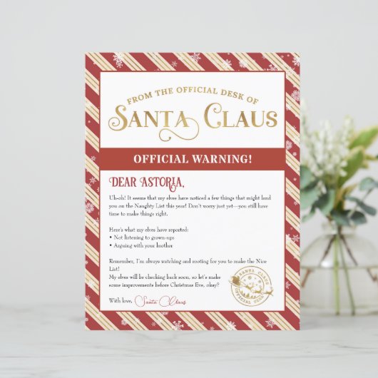 サンタ警告ーの手紙のクリパーソナライズされたスマス (スタンド正面)