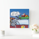 サンタ象のおもしろいな休日の漫画 スクエア壁時計 (ホーム)