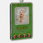 サンタ象のBabysのパーソナライズな初めてのクリスマス シルバープレートフレームオーナメント (右)