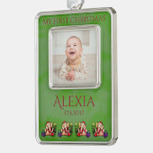 サンタ象のBabysのパーソナライズな初めてのクリスマス シルバープレートフレームオーナメント (左)