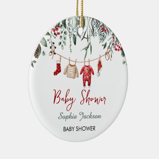 サンタ赤ちゃんシャワークリスマスベビー服の冬 セラミックオーナメント (右)