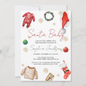 サンタ赤ちゃんシャワークリスマスベビー服の冬 招待状 (正面)