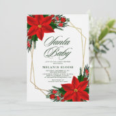 サンタ赤ちゃんシャワーポインセチア緑のクリスマス 招待状 (スタンド正面)