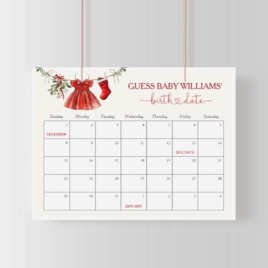 サンタ赤ちゃんシャワー期日カレンダーゲームサイン ポスター