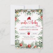 サンタ赤ちゃんシャワー水彩冬の赤ちゃんシャワー 招待状 (正面)