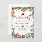 サンタ赤ちゃんシャワー水彩冬の赤ちゃんシャワー 招待状 (正面/裏面)