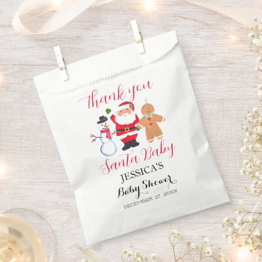 サンタ赤ちゃんシャワー赤かわいいシンプルありがとう フェイバーバッグ (クリップ留めされた状態)