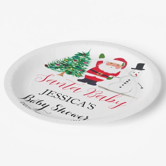 サンタ赤ちゃんシャワー赤かわいいシンプルありがとう ペーパープレート (アングル)