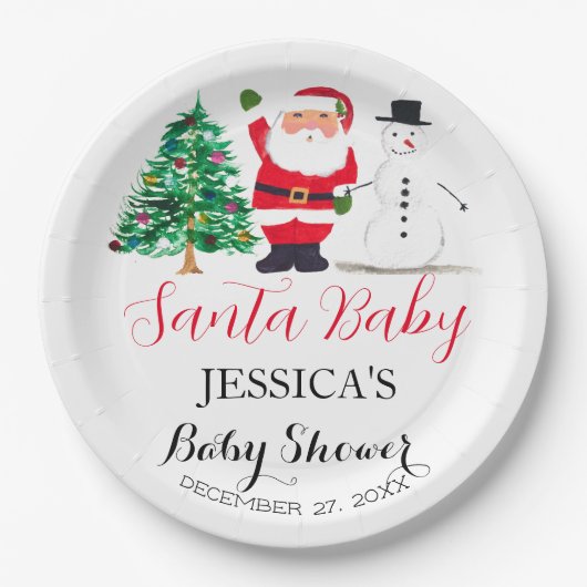 サンタ赤ちゃんシャワー赤かわいいシンプルありがとう ペーパープレート (正面)