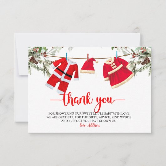 サンタ赤ちゃんシャワー、クリスマス赤ちゃんシャワー サンキューカード (正面)