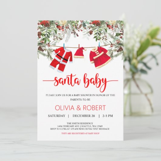 サンタ赤ちゃんシャワー、クリスマス赤ちゃんシャワー 招待状 (スタンド正面)