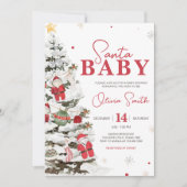 サンタ赤ちゃん服クリスマスベビーシャワー 招待状 (正面)