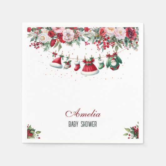 サンタ赤ちゃん服クリスマス冬の赤ちゃんシャワー スタンダードカクテルナプキン (正面)