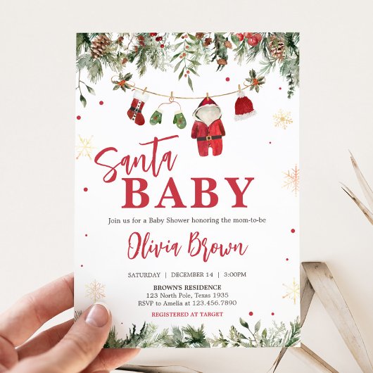 サンタ赤ちゃん衣冬クリスマスベビーシャワー 招待状