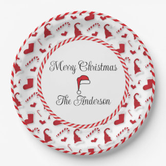 サンタ赤と白ハットとキャンディーキャン ペーパープレート