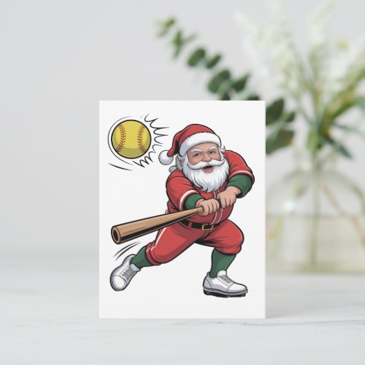 サンタ遊のソフトボールのクリスマスプレーヤースポーツ シーズンポストカード (スタンド正面)