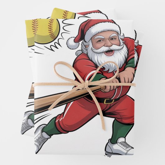 サンタ遊のソフトボールのクリスマスプレーヤースポーツ ラッピングペーパーシート (インサイチュ)