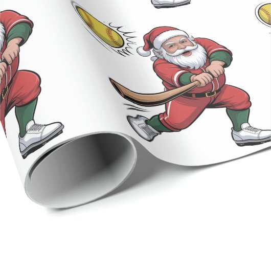 サンタ遊のソフトボールのクリスマスプレーヤースポーツ ラッピングペーパー (ロールコーナー)