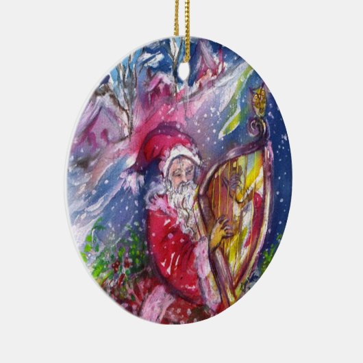 サンタ遊のハープ月明かりの赤いルビークリスマス セラミックオーナメント (右)