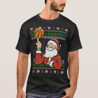 サンタ遊のバスケットボールクリスマスの醜いクールバスク Tシャツ