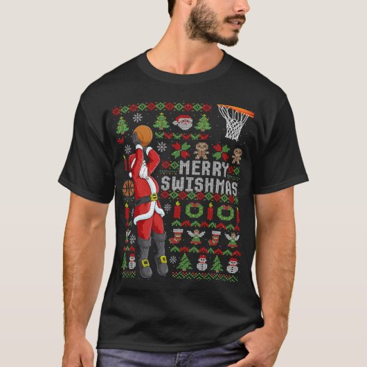 サンタ遊のバスケ醜いクリスマスセーターHo Tシャツ (正面)
