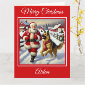 サンタ遊はクリスマスにドイツの羊飼いと カード (黄色い花)