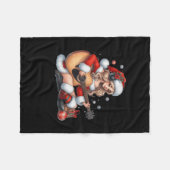サンタ遊ガールのギターおもしろいクリスマスミュージックラブ フリースブランケット (正面(横))
