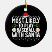 サンタ遊ク・クリスマスで野球をする セラミックオーナメント (正面)