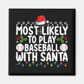 サンタ遊ク・クリスマスで野球をする マグネット (正面)