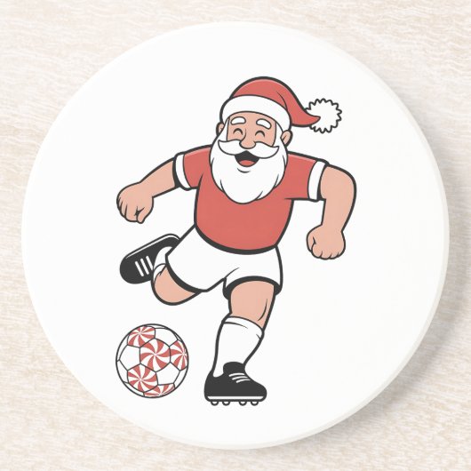 サンタ遊サッカーのクリスマスプレーヤースポーツ コースター (正面)