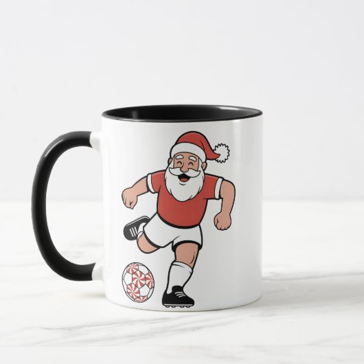 サンタ遊サッカーのクリスマスプレーヤースポーツ マグカップ (左)