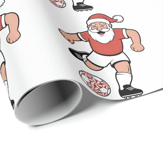 サンタ遊サッカーのクリスマスプレーヤースポーツ ラッピングペーパー (ロールコーナー)