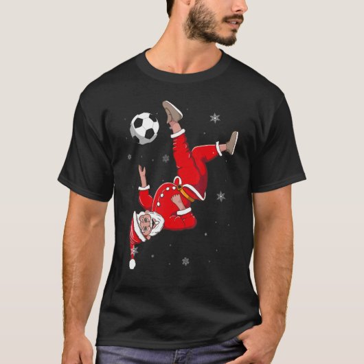 サンタ遊サッカーボールはさみキッククリスマスsp tシャツ (正面)