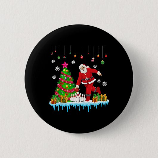 サンタ遊ボーリングクリスマスツリーおもしろい選手 缶バッジ (正面)