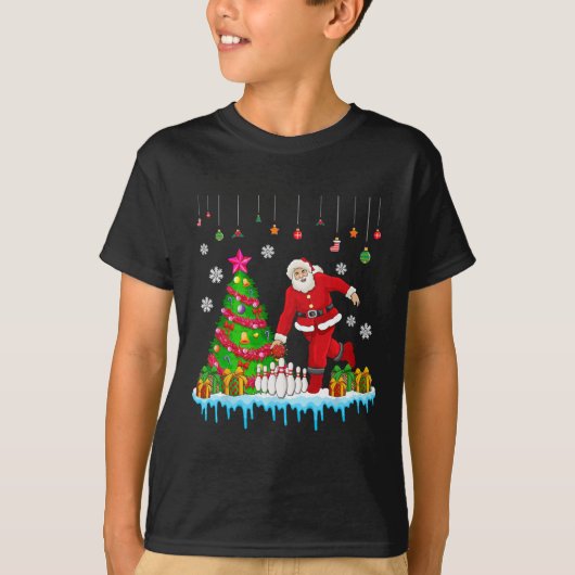 サンタ遊ボーリングクリスマスツリーおもしろい選手 Tシャツ (正面)